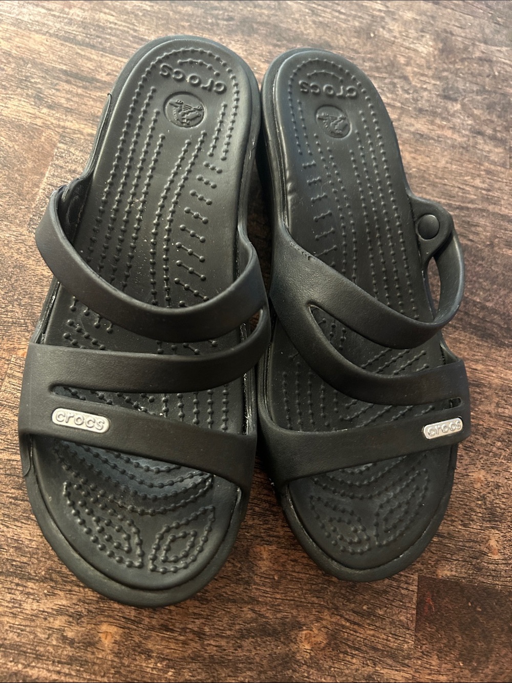 CROCS Women's Black Triple-Strap Slip-On Sandals